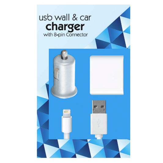 usb wall & car chargers with 3 iphone cables - white - bulk  -- 9 per box