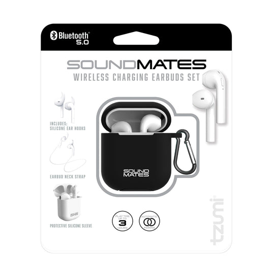 sounds mates true wireless bluetooth 5.0 earbuds - 8 pack - black -- 4 per box