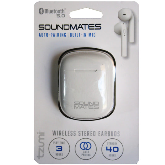 tzumi sound mates wireless bluetooth earbuds - white -- 4 per box