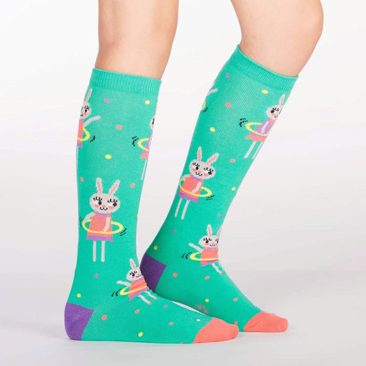 hoola hoopin bunnies socks - junior knee  -- 25 per box