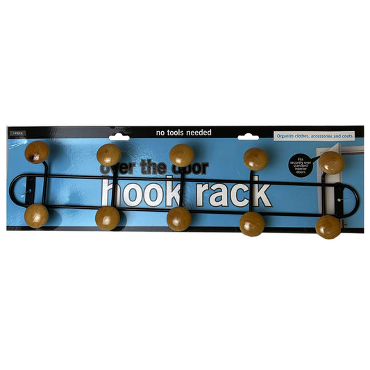 10 hook over door hanging rack - wood & steel -- 5 per box