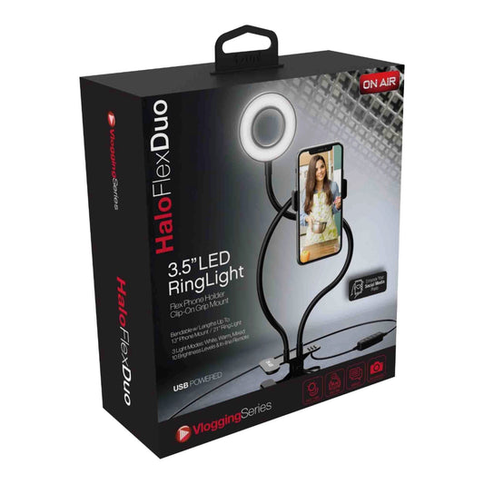 tzumi on air halo flex duo ring light with flexible arms & cell phone holder -- 4 per case