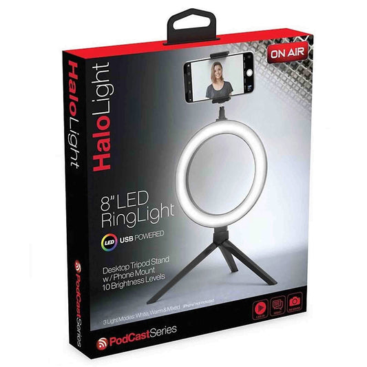 tzumi on air halo light 8 led ring light & tripod stand -- 4 per box