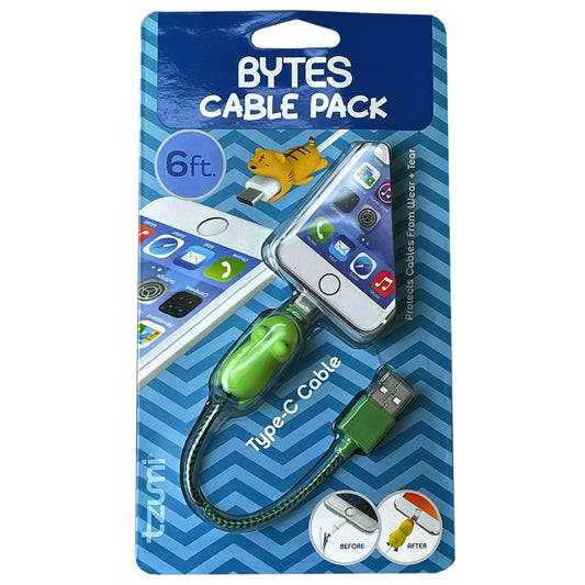 tzumi cord bytes 6ft usb type c charging cables - frog -- 17 per box