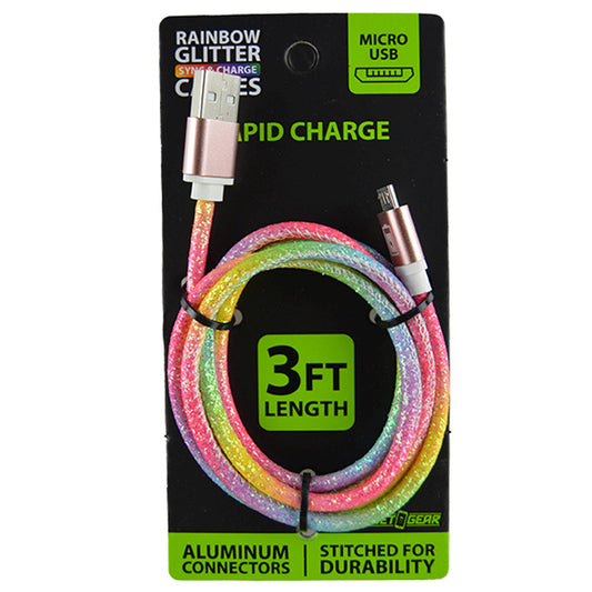 gadget gear 3ft rainbow glitter micro usb rapid charge cable -- 25 per box