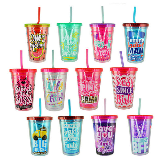 bpa free kids tumbler cups - 10 oz - assorted designs -- 25 per box