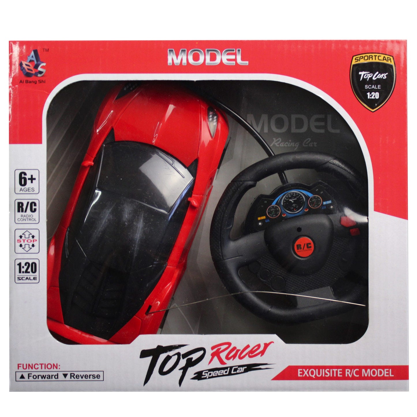 remote control red race car with steering wheel remote -- 24 per case