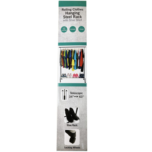 rolling clothes hanging rack with shoe shelf -- 2 per box