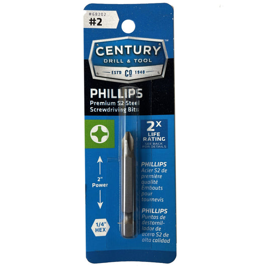 #2 phillips power screwdriver bit - century drill & tool -- 5 per case