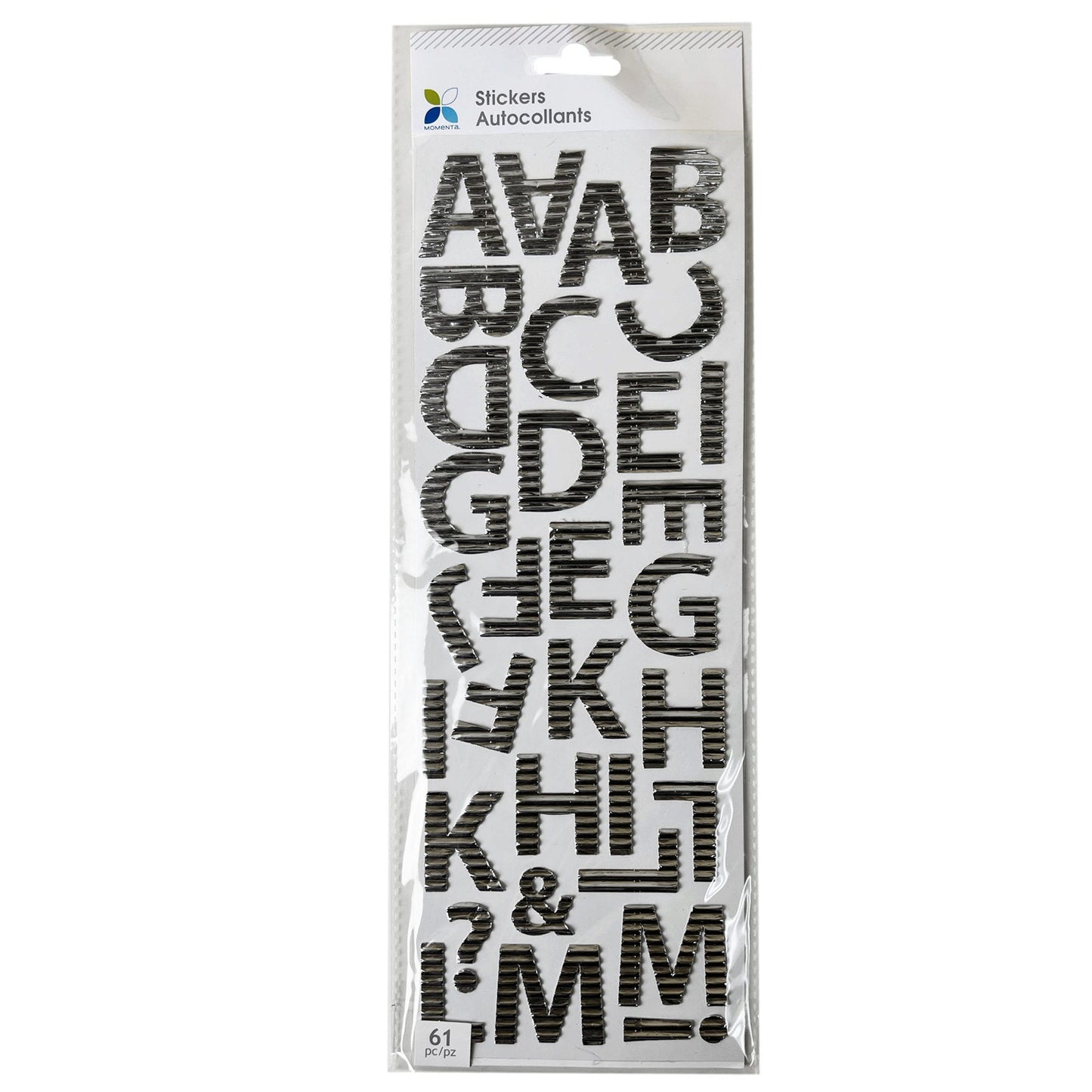 crimped silver alphabet letter stickers - 61 pieces  -- 64 per box