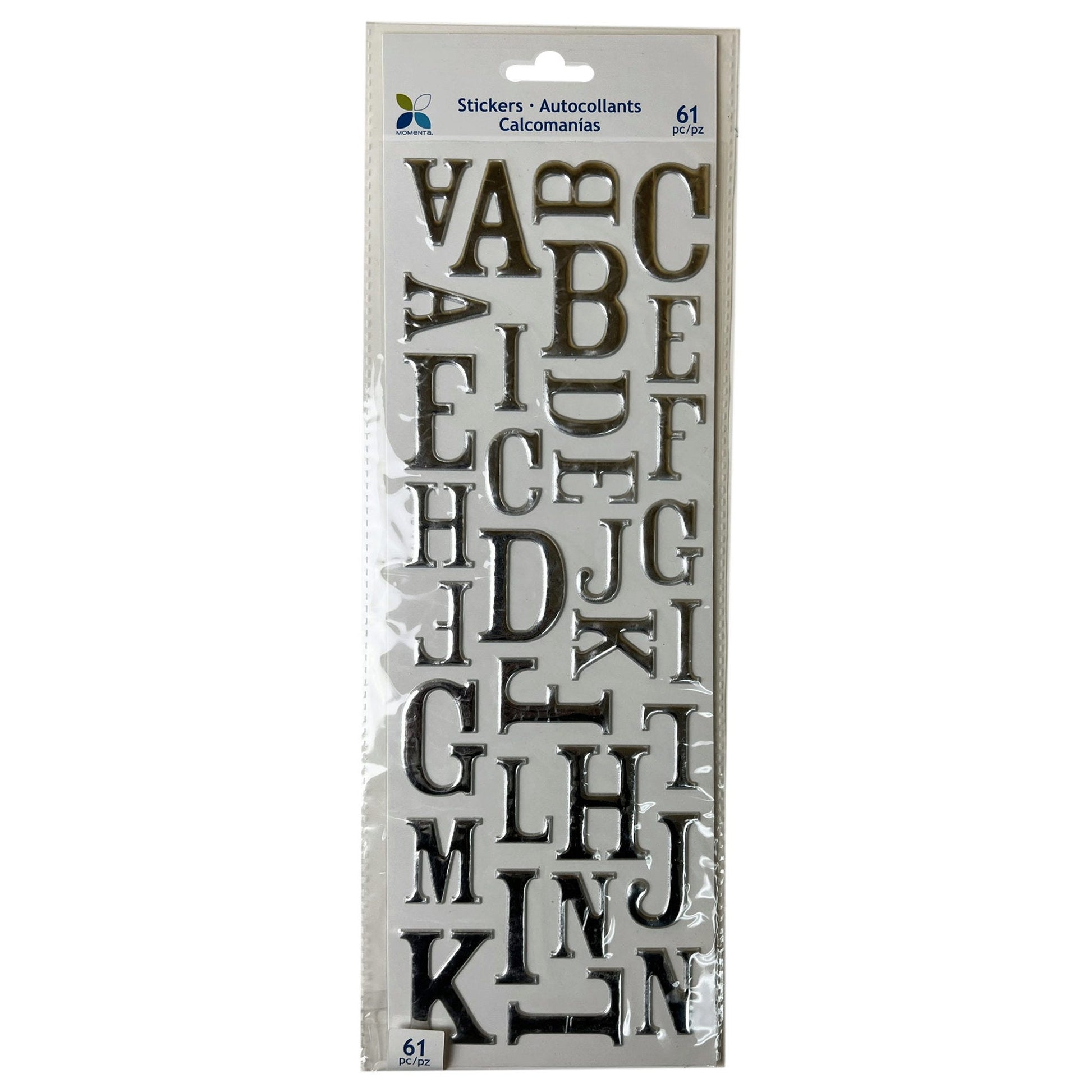 silver foiled alphabet letter stickers - aa pack -- 64 per box