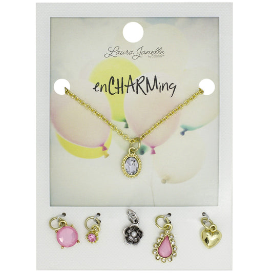 clear oval charm necklace with multiple charms  -- 51 per box