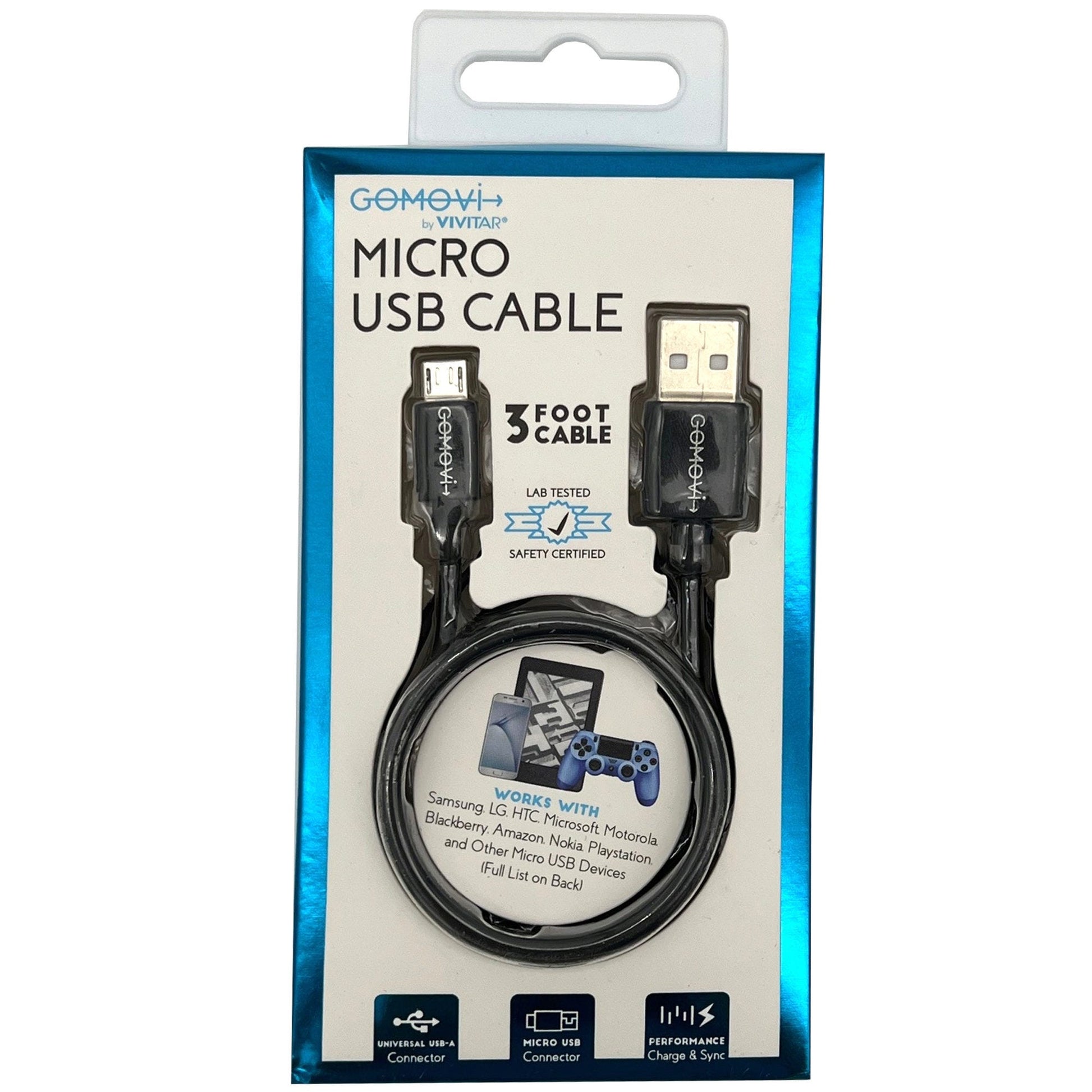 go movi 3 foot micro usb cable in black -- 48 per case