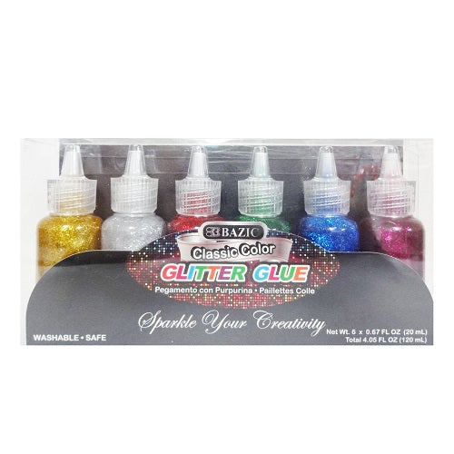 glitter glue 6pk 4.05oz asst clrs -- 24 per box