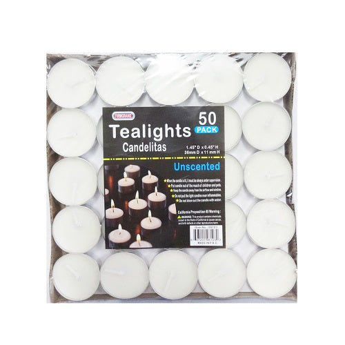 tealight candles 50ct white -- 10 per box