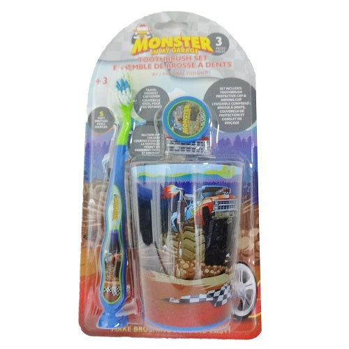 kids toothbrush set 3pk monster truck -- 12 per box