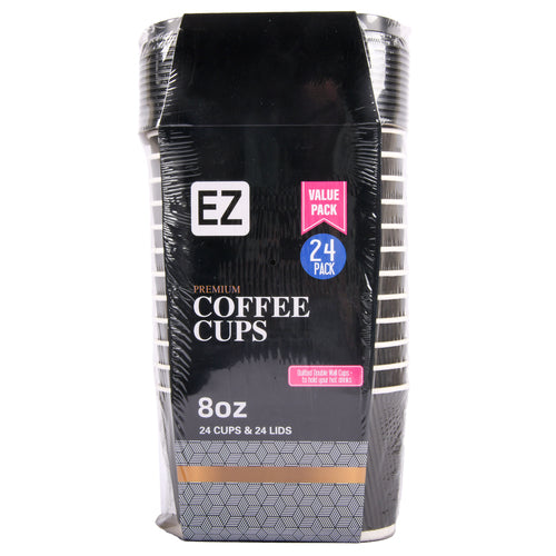 ez coffee cups w- lids 24ct 8oz paper -- 18 per case