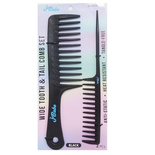 hair comb set 2pk tail wide tooth blck -- 6 per box