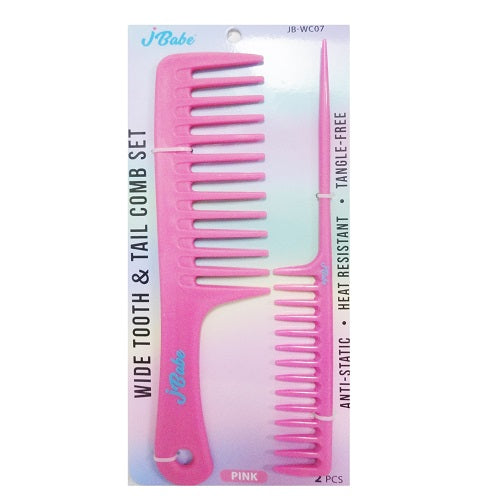 hair comb set 2pk tail wide tooth pink -- 6 per box