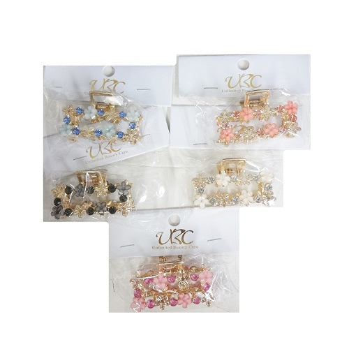 hair metal clip w- flowers smll asst clrs -- 12 per box