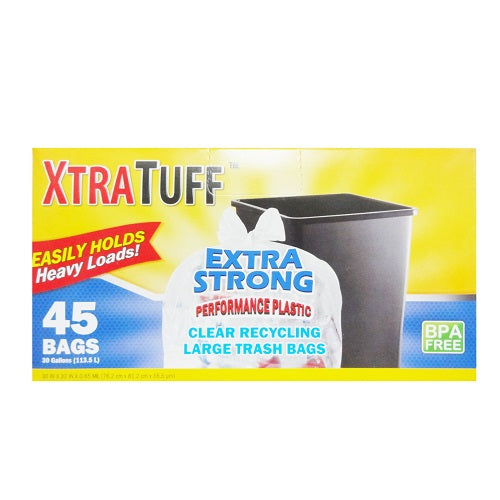 xtra tuff trash bags 45ct 30 gl clear -- 12 per case