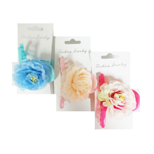 hair clips w- flower asst clrs -- 12 per box