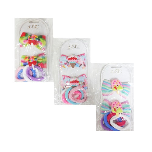 hair elastic ties 5pc w- hair clips asst -- 12 per box