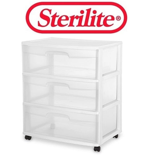 sterilite 3 drawer cart wht w- wheels wid -- 1 per case