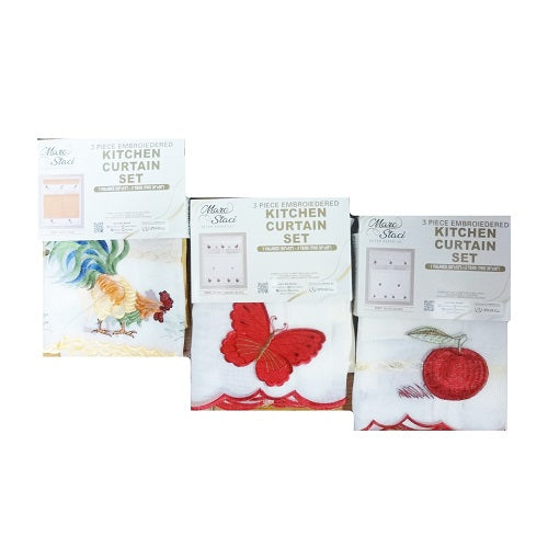 kitchen curtain 3pc asst design -- 24 per case