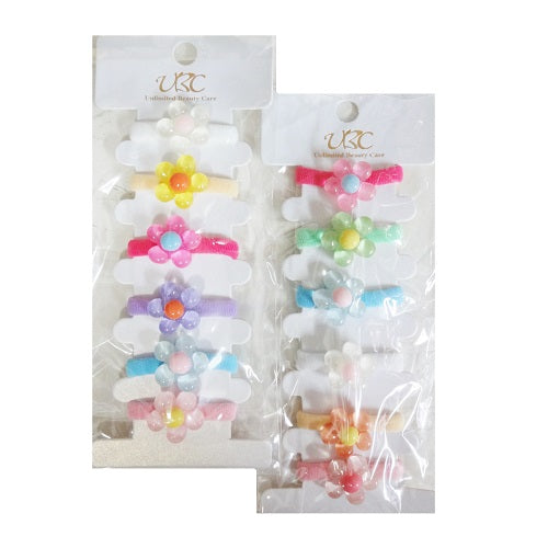 hair elastic ties 6pk w- flower asst clr -- 12 per box