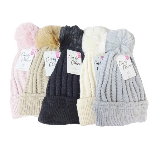 claire ladies pom pom hat asst -- 12 per box
