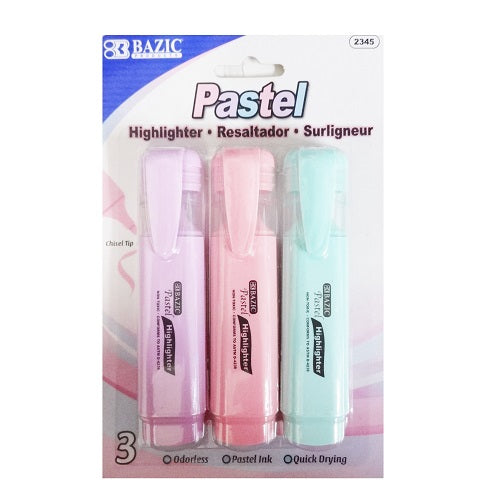 highlighters 3pk pastel colors -- 24 per box