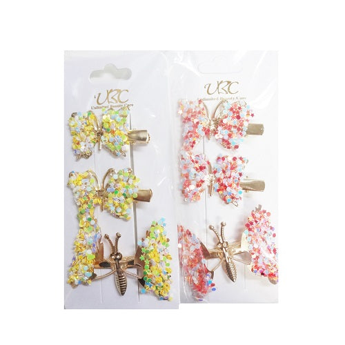 hair metal clips 3pk butterfly asst clrs -- 12 per box