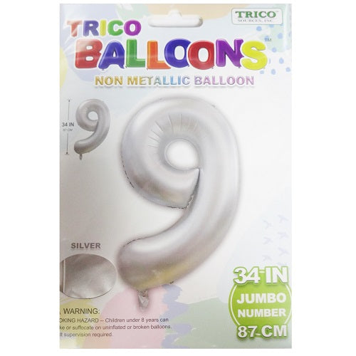 balloons foil 34in silver 9 -- 10 per box