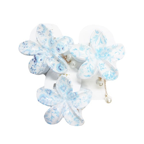 hair clip blue flower w- chain -- 12 per box
