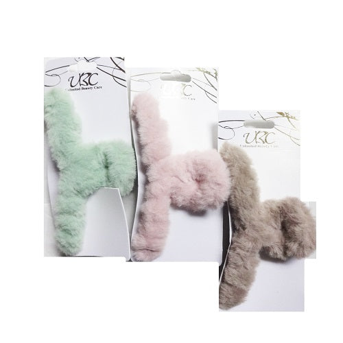 hair clip faux fur asst clrs -- 12 per box