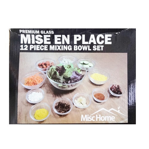 bowl serving set 12pc glass asst size -- 6 per case