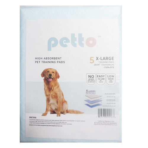 petto pet training pads 5pk x- large -- 40 per case