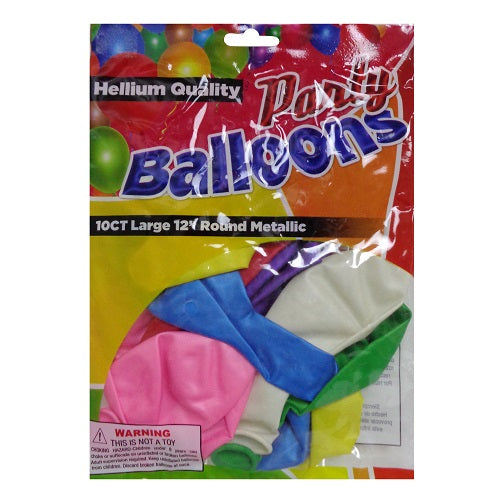 party balloons 10ct 12in asst clrs -- 12 per box