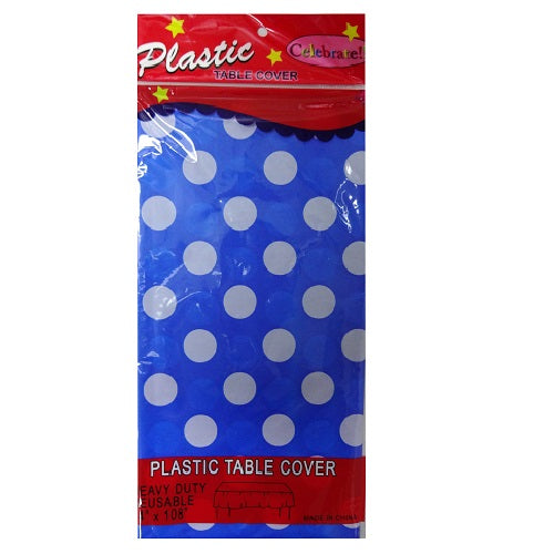 table cover 54 x 108in blue w- wht dots -- 12 per box