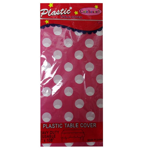 table cover 54 x 108in hot pink w- wht do -- 12 per box