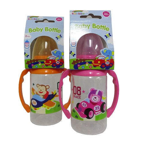 baby bottle 5oz rainbow w- handle -- 36 per case