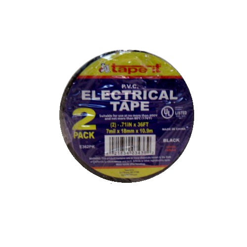 electrical tape black 2pk 0.71in x 36 ft -- 48 per case