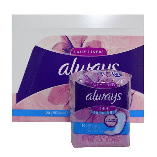 always thin panty liners 20ct unscented -- 24 per case