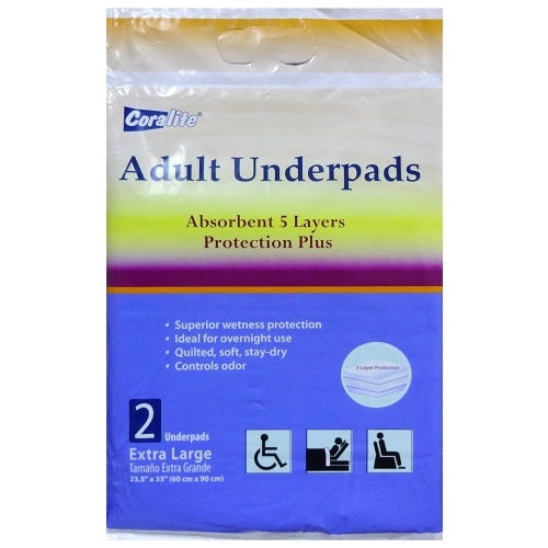 coralite underpads 2ct x- lg 23.5x35 -- 24 per case