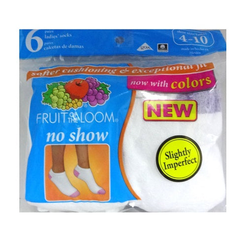 fruit o.t lm socks 4-10 6pk no show -- 10 per box