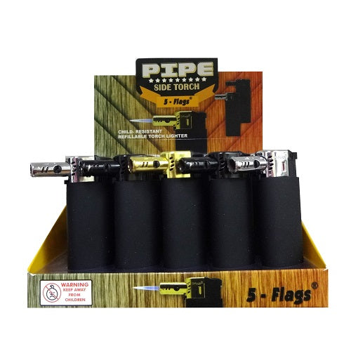 pipe side torch lighter 5- flags black -- 25 per box
