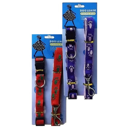 pet dog collar leash set asst clrs -- 12 per box