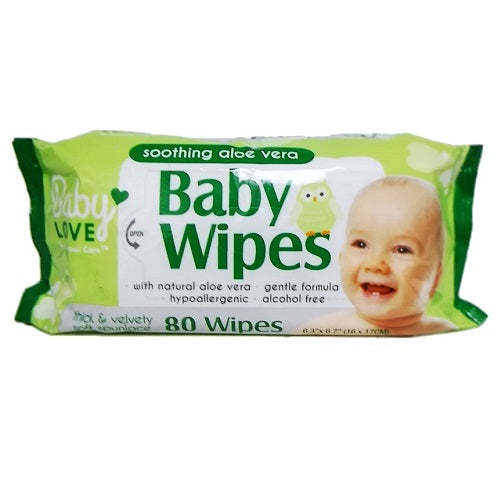 baby love wipes 80ct w- aloe vera -- 12 per case