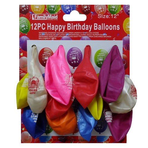 balloons 12ct 12in happy birthday asst -- 12 per box